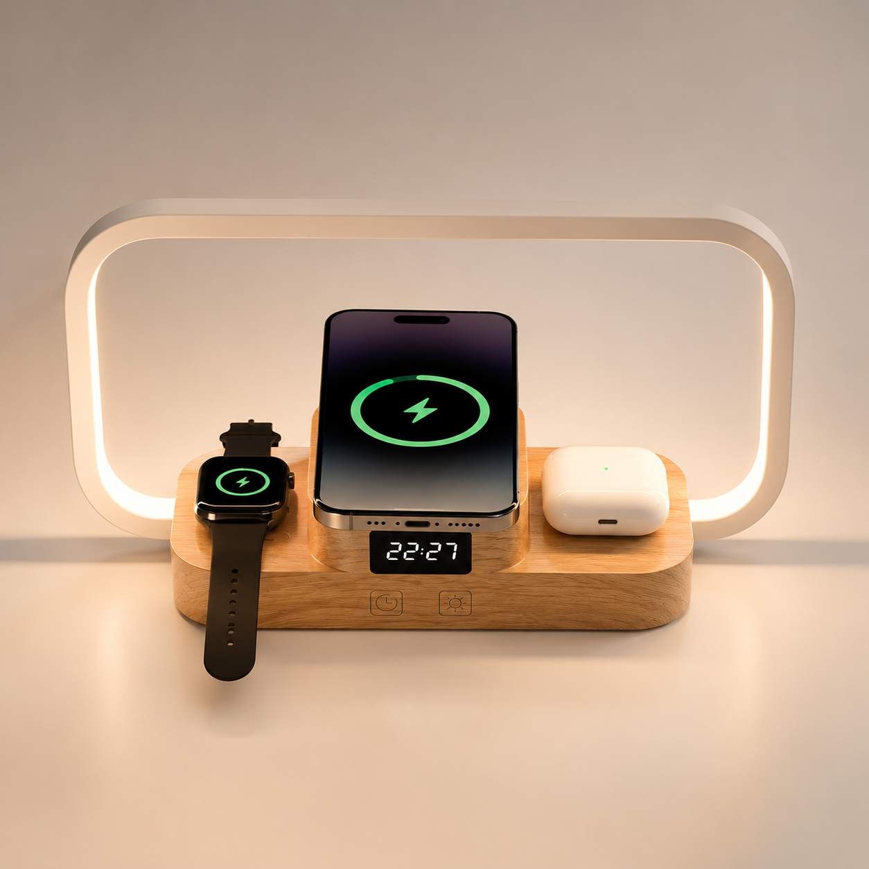 Landwee Smart Bedside Lamp with 3-in-1 Wireless Charging